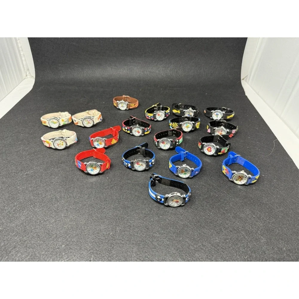 Lot of 18 Kids Educational Analog Watches Animal Sports Flower Rubber Strap